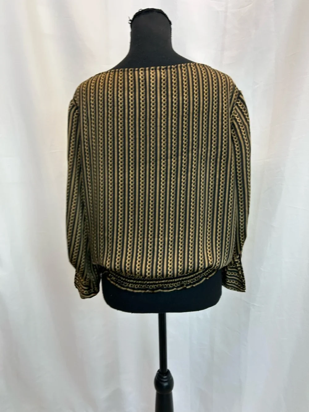 Michael Michael Kors women's blouse black gold chain print elastic waistband L - Picture 4 of 11